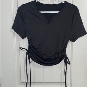 Grey Ruched Tie-Side Blouse